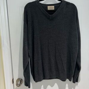 Vintage Cable Knit V-neck Dark Grey Sweater Preppy Oversized Warm Long Sleeves